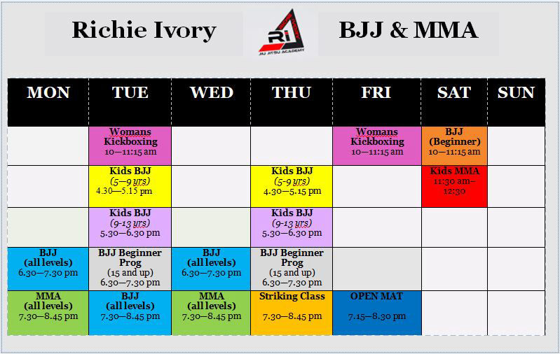 richie ivory mma & bjj timetable